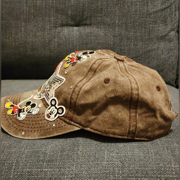 Brown Cap with Red + Silver Stars Mickey Mouse Hat, OOAK Upcycled - Picture 3 of 7